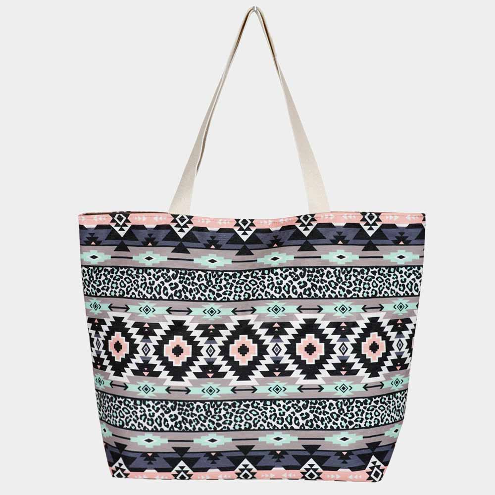 Beach tote tribal leopard